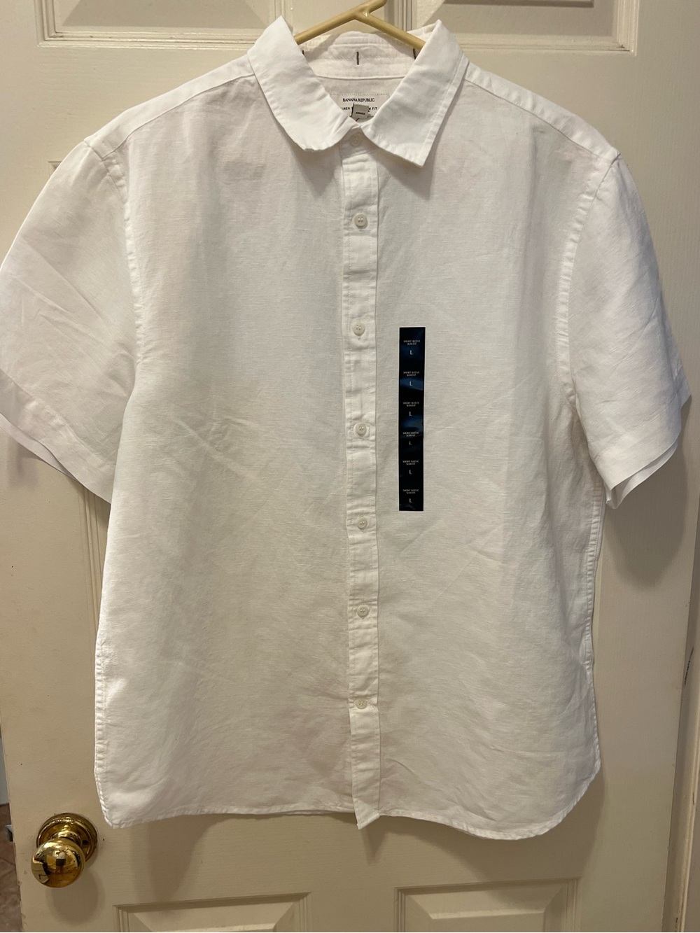 Banana Republic White Short-Sleeve Linen Blend Button-Down Shirt - Picture 2 of 5